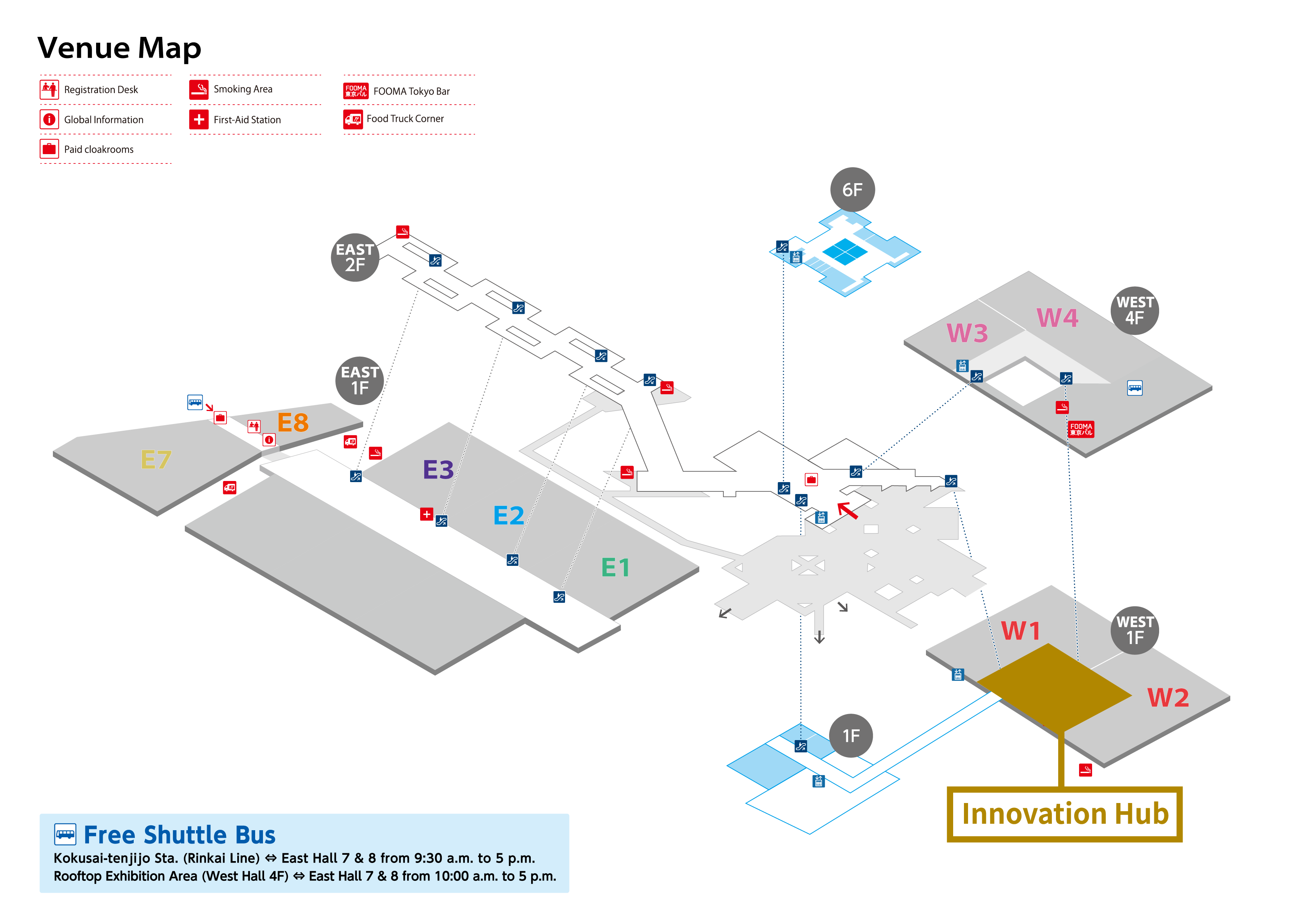 西展示棟アトリウムの会場マップ